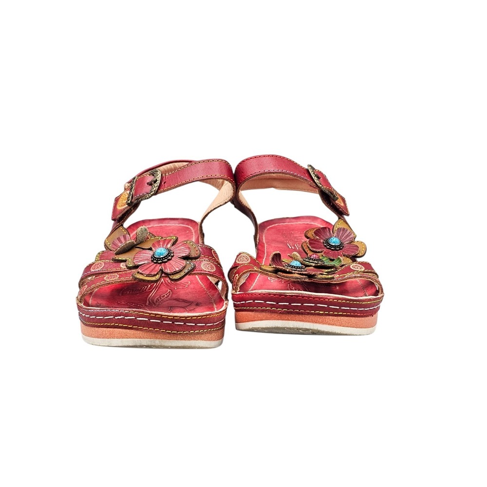 L'Artiste Women's Size 39/8.5 US Spring Step Eidolara Red Leather Floral Sandals - Picture 2 of 8